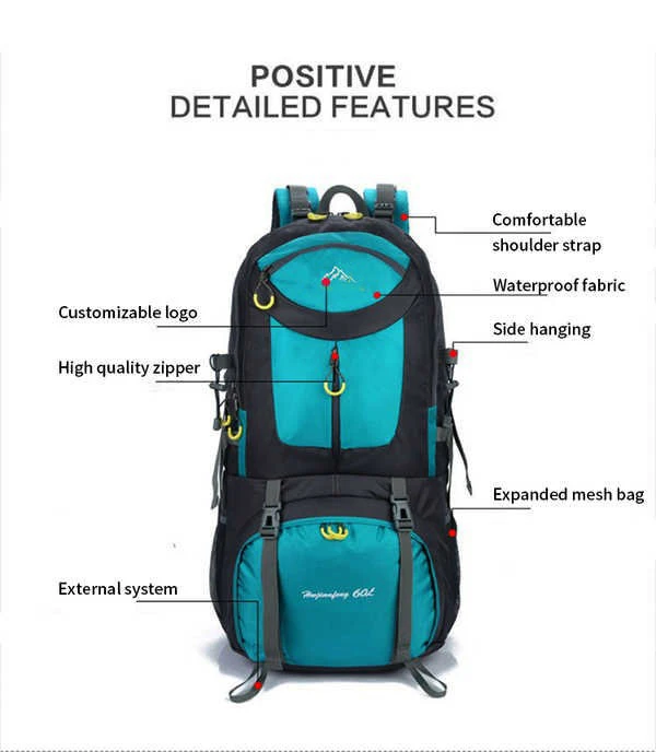 Custom 50L Outdoor Water Resistant Hiking Rucksack For Camping